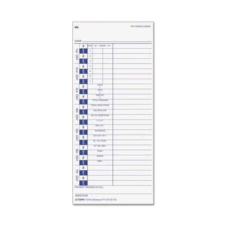 Tops Business Forms TOPS, Time Card For Pyramid, Weekly, 4 X 9, 100PK 12443